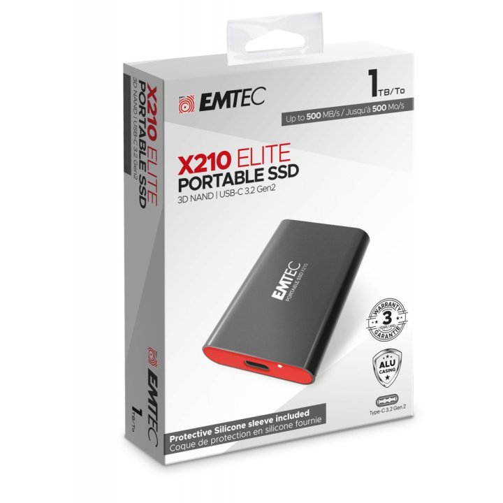Disco Ssd Externo Emtec X210 Elite 1tb Usb-c 3.2 Gen1 500mb s Ecssd512gx210