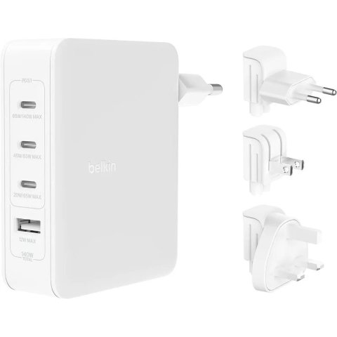 Cargador Usb-c  Belkin 140w Wch014btwh 3xusb-c 1xusb-a Gan Boost Charge Blanco